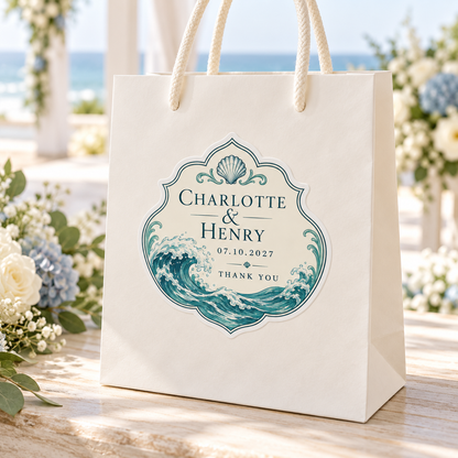 Coastal Wave personalized wedding sticker - welcome bag