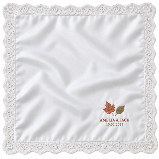 Autumn Leaves embroidered satin wedding handkerchief - hero