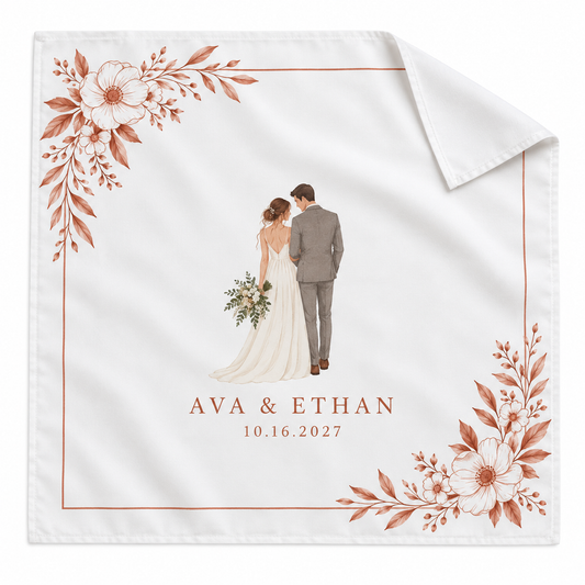 Terracotta Couple printed satin wedding handkerchief - hero