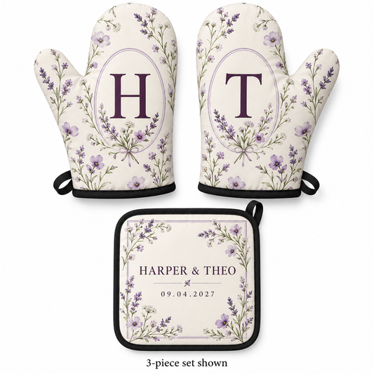 Meadow Vows personalized oven mitt and pot holder - hero