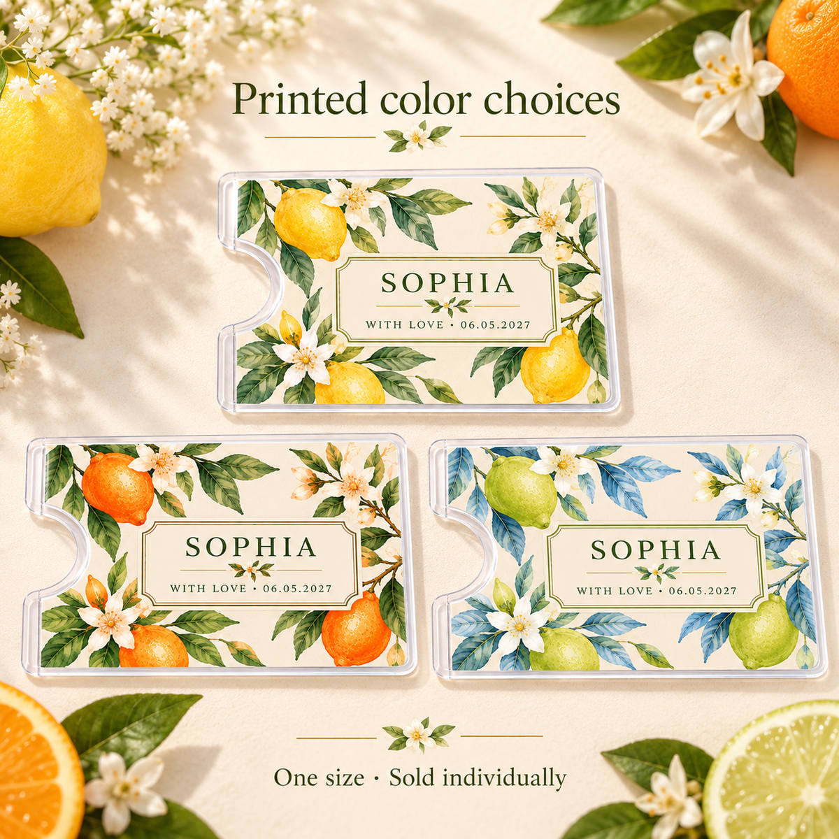 Citrus Wedding Thank You Card Sleeve; color options. One Day for Lifetime