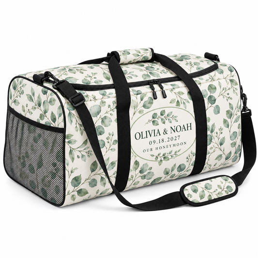 Sage Eucalyptus personalized travel duffel bag - hero