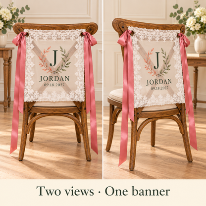 Family Keepsake Personalized Lace Chair Banner; multiview. One Day for Lifetime