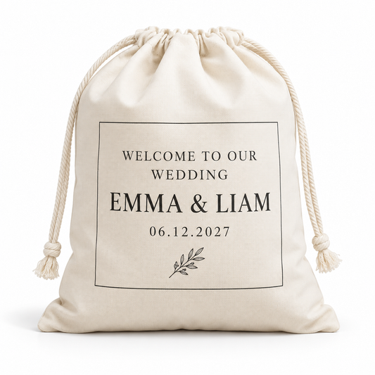 Ivory Minimal personalized drawstring gift bag - hero