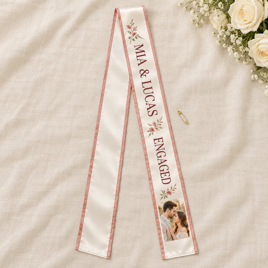 Engagement Photo Keepsake Satin Sash; hero. One Day for Lifetime