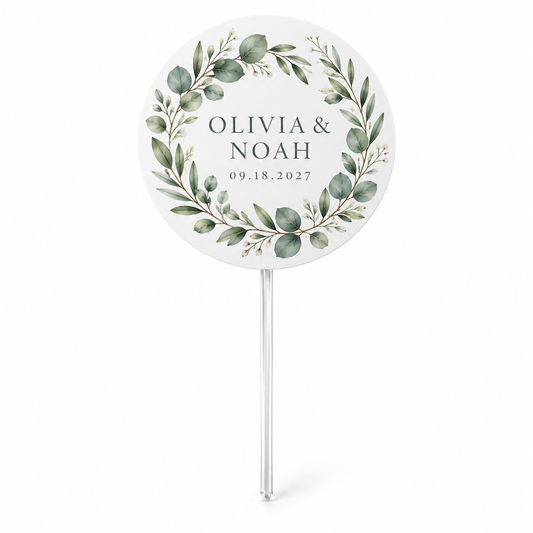 Sage Botanical personalized wedding cupcake topper - hero