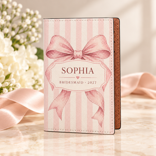 Bridal Party Bow PU Passport Wallet; hero. One Day for Lifetime