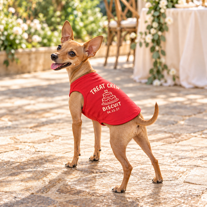 Wedding Brunch Treat Crew Pet Tank Top; lifestyle context. One Day for Lifetime