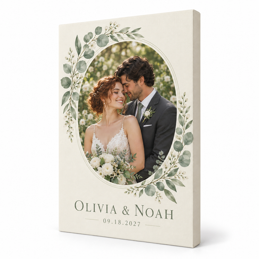 Sage Botanical personalized wedding canvas print - hero