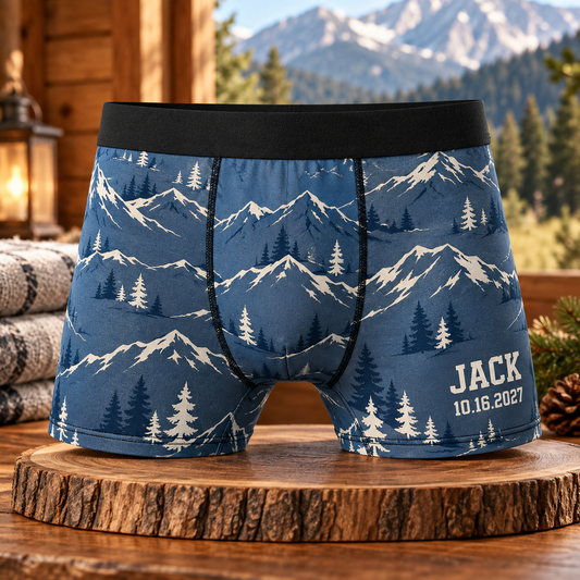 Mountain Escape Personalized Boxer Briefs; hero. One Day for Lifetime