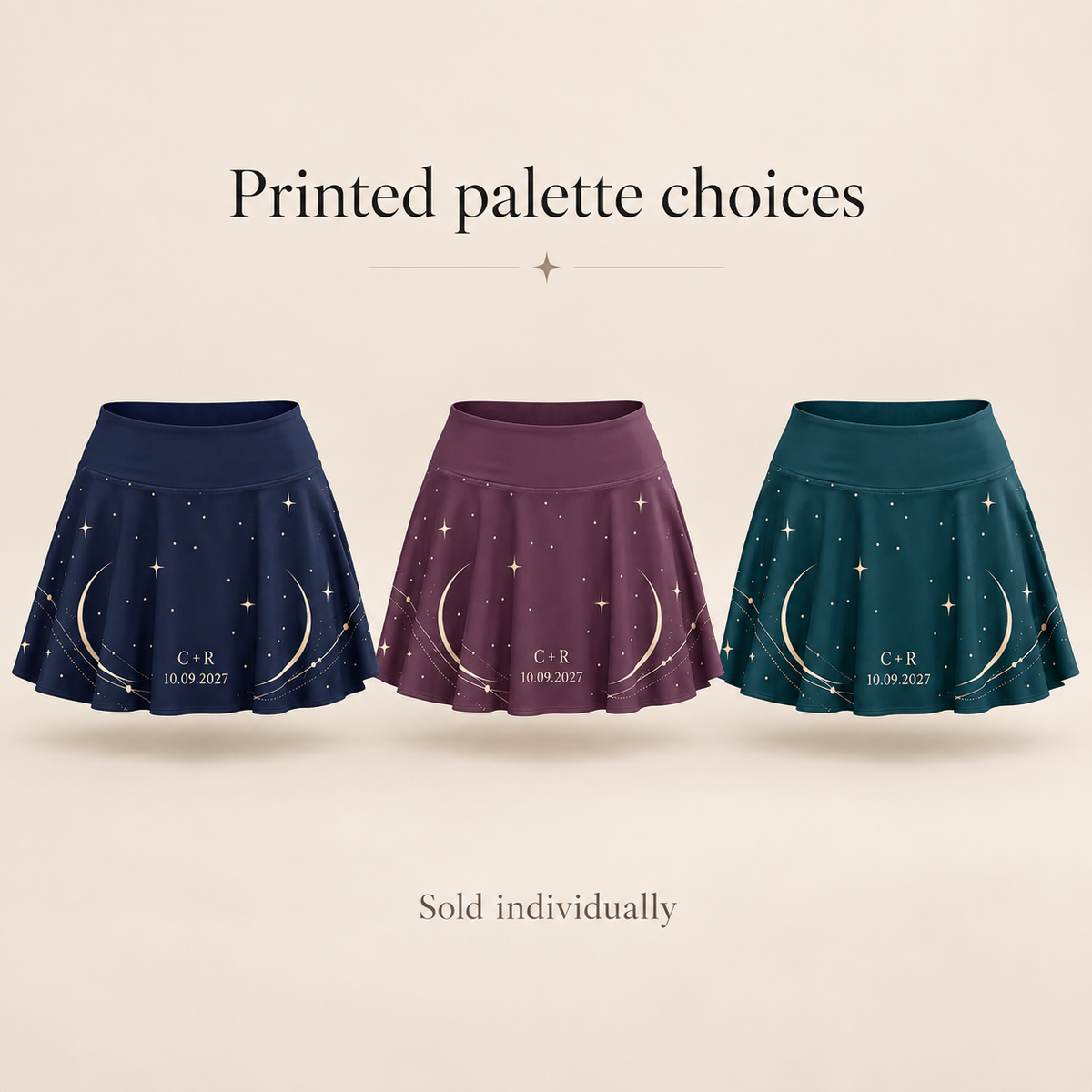 Moonlit Match Tennis Skirt; artwork palettes. One Day for Lifetime