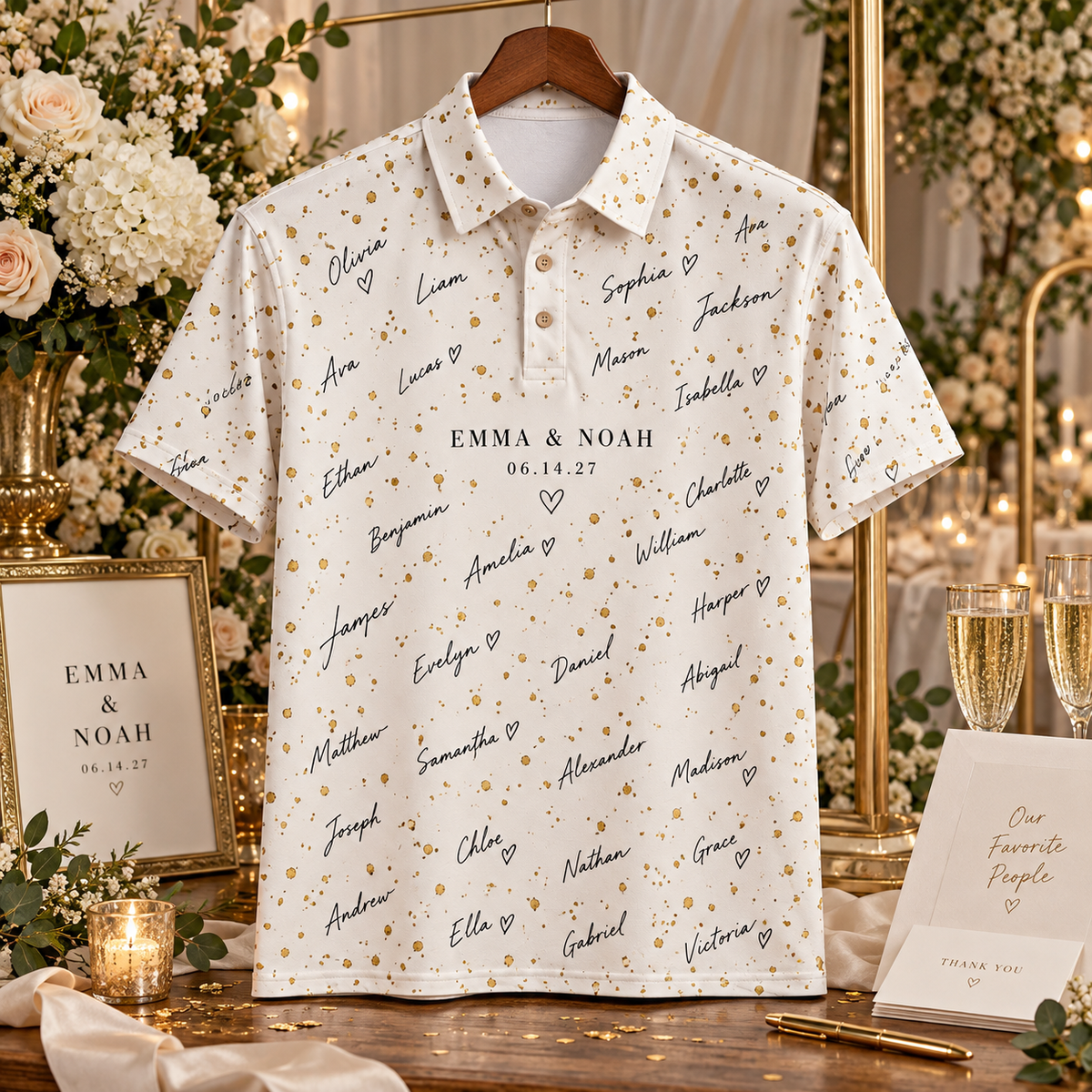 Guest Signature Confetti Polo Shirt; hero. One Day for Lifetime