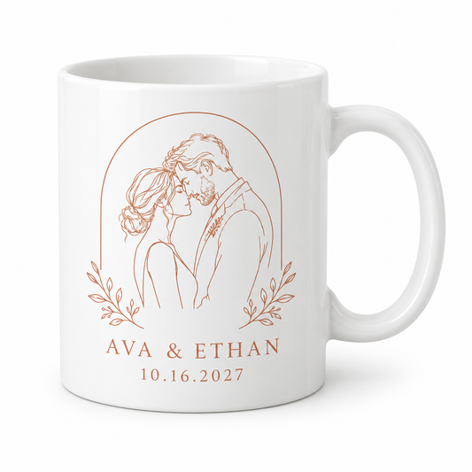 Terracotta Couple Line Art personalized wedding ceramic mug - hero