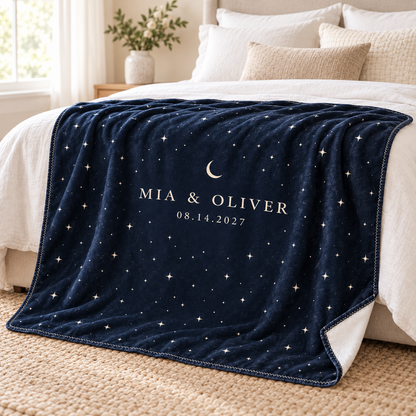 Navy Starry Field personalized fleece blanket - bedroom