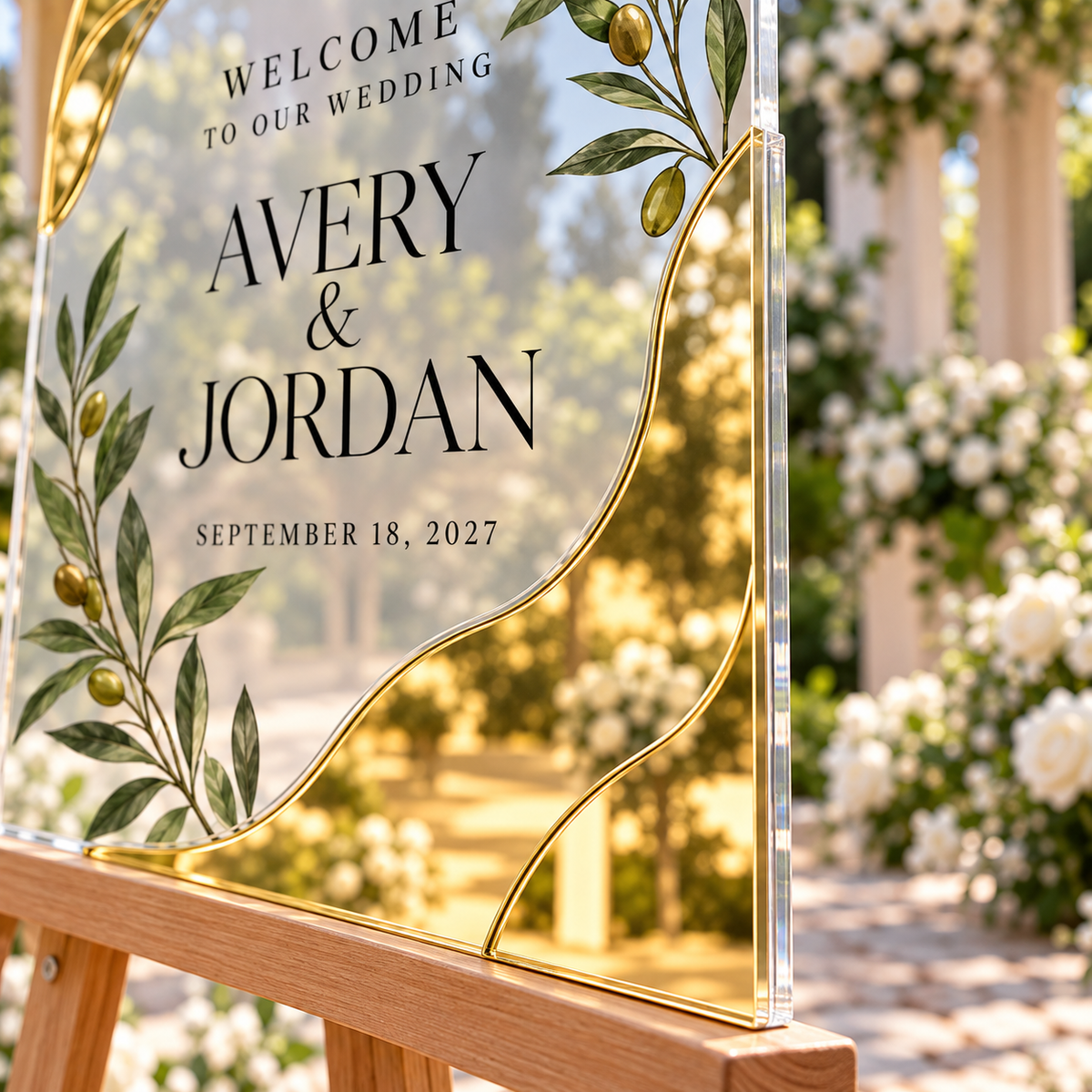 Olive Vow Personalized Mirror Acrylic Welcome Sign; layer detail. One Day for Lifetime