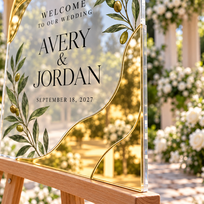 Olive Vow Personalized Mirror Acrylic Welcome Sign; layer detail. One Day for Lifetime
