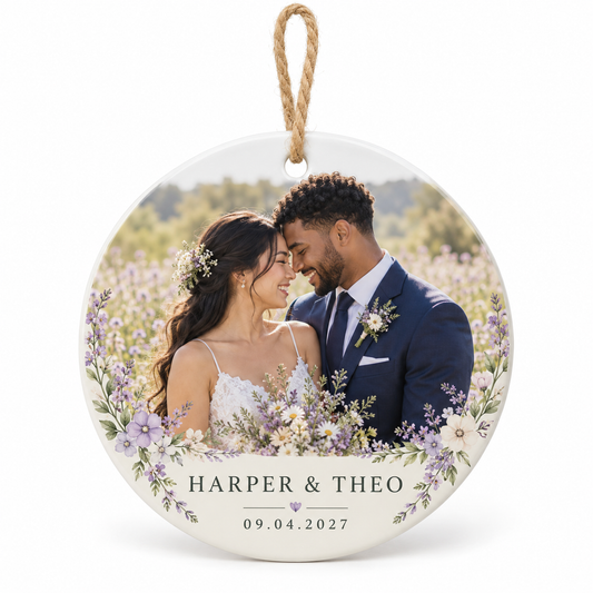 Lilac Meadow personalized ceramic photo ornament - hero