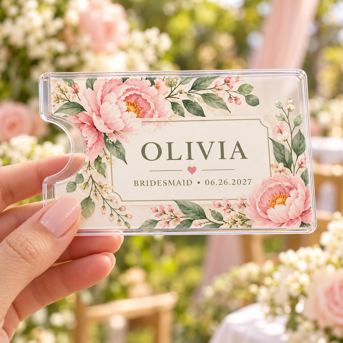 Garden Bridesmaid Card Sleeve; handheld. One Day for Lifetime