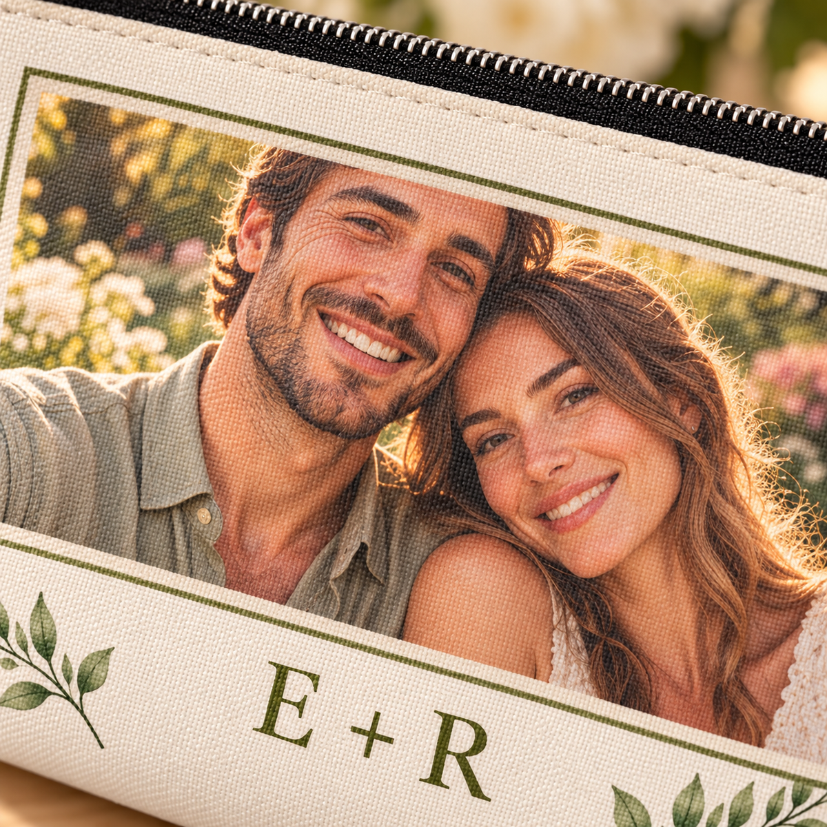 Our Engagement Memory Cosmetic Bag; print detail. One Day for Lifetime