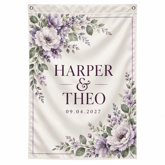 Lilac Flower personalized wedding house flag - hero