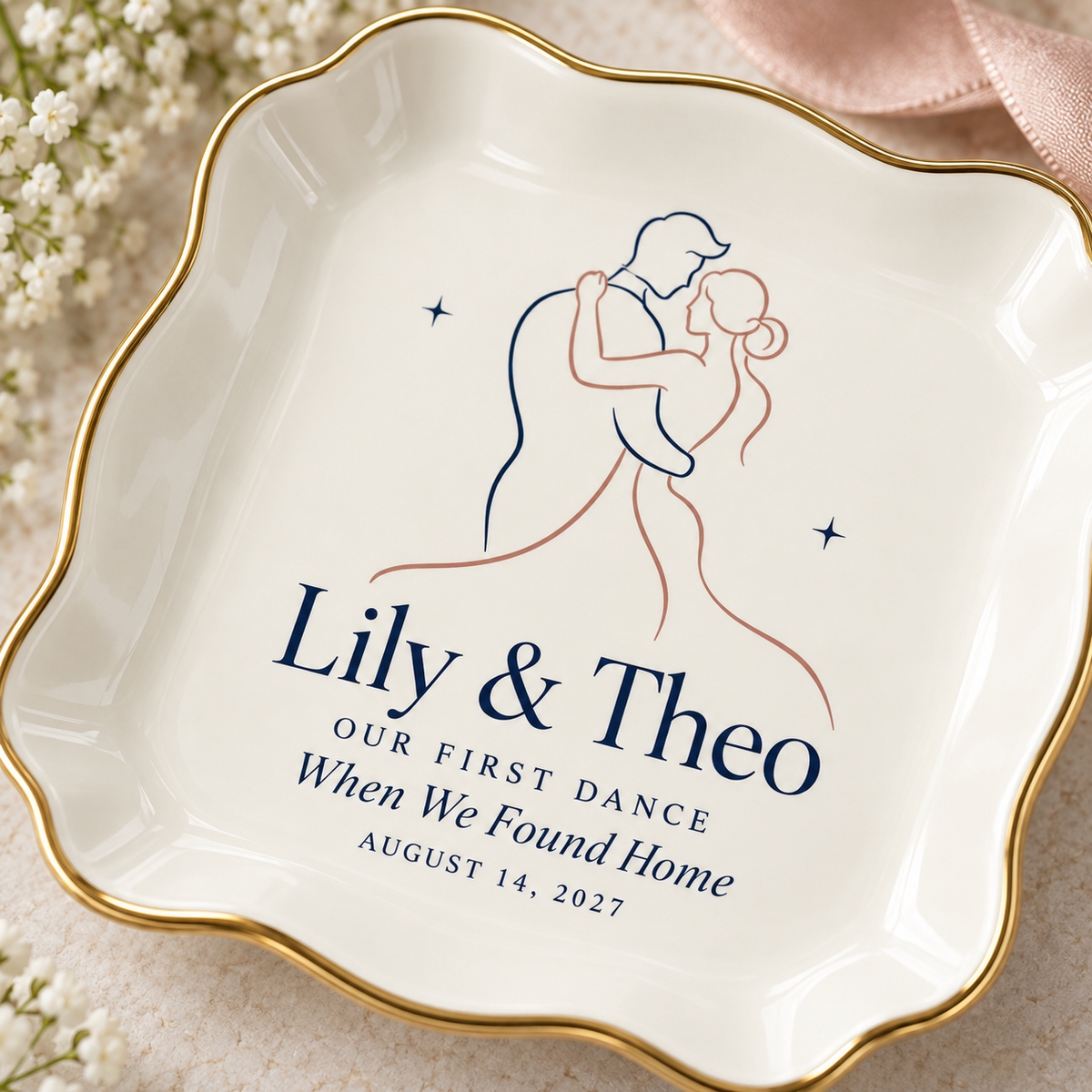Our First Dance | Personalized Ceramic Ring Dish - dance detail