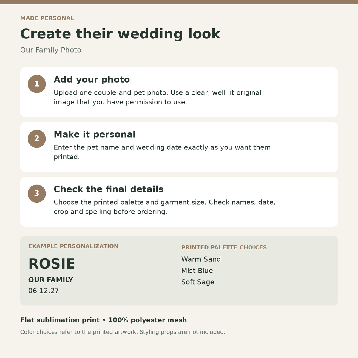 Our Family Photo Pet Jersey; personalization guide. One Day for Lifetime