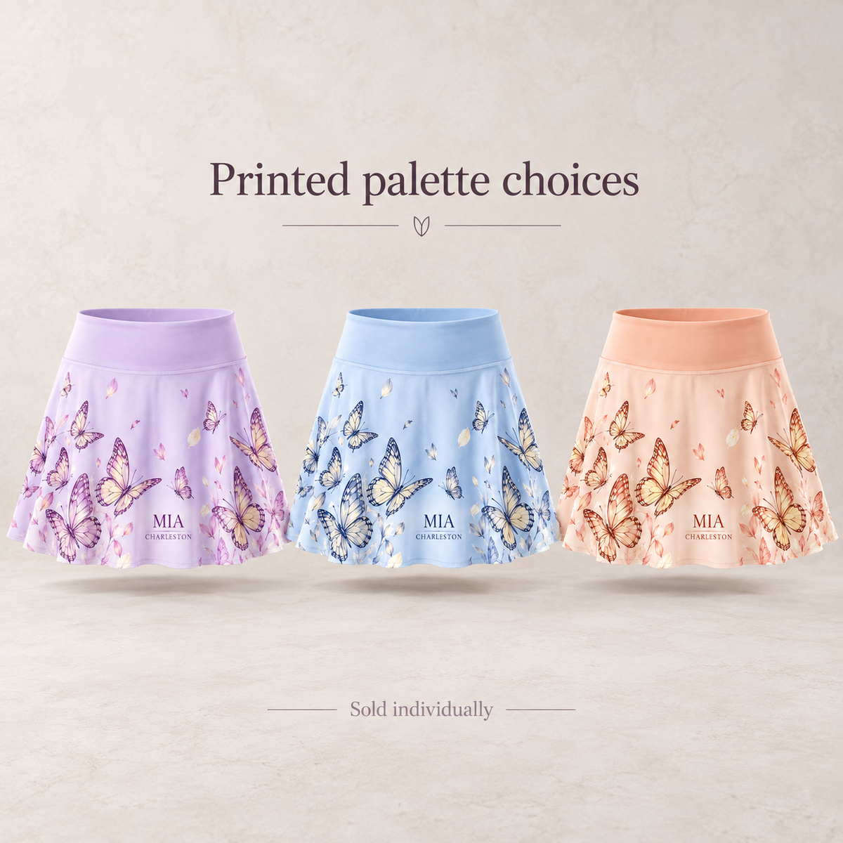 Butterfly Social Tennis Skirt; artwork palettes. One Day for Lifetime