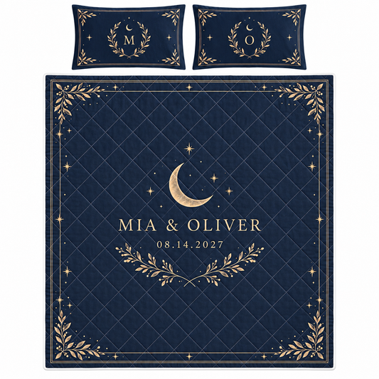 Navy Moon Stars personalized quilt bedding set - hero