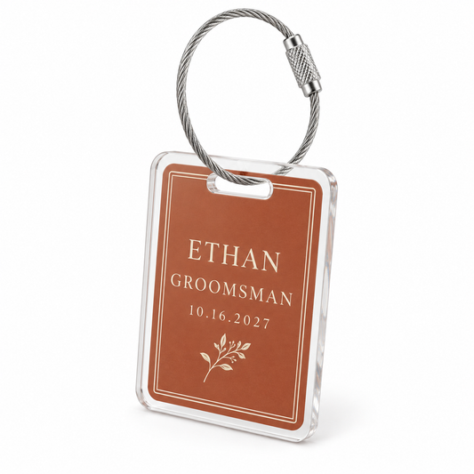 Terracotta Groomsman personalized clear acrylic gift tag - hero