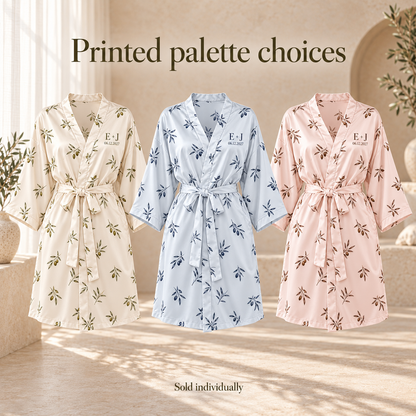 Heirloom Initials Personalized Satin Robe; artwork palettes. One Day for Lifetime