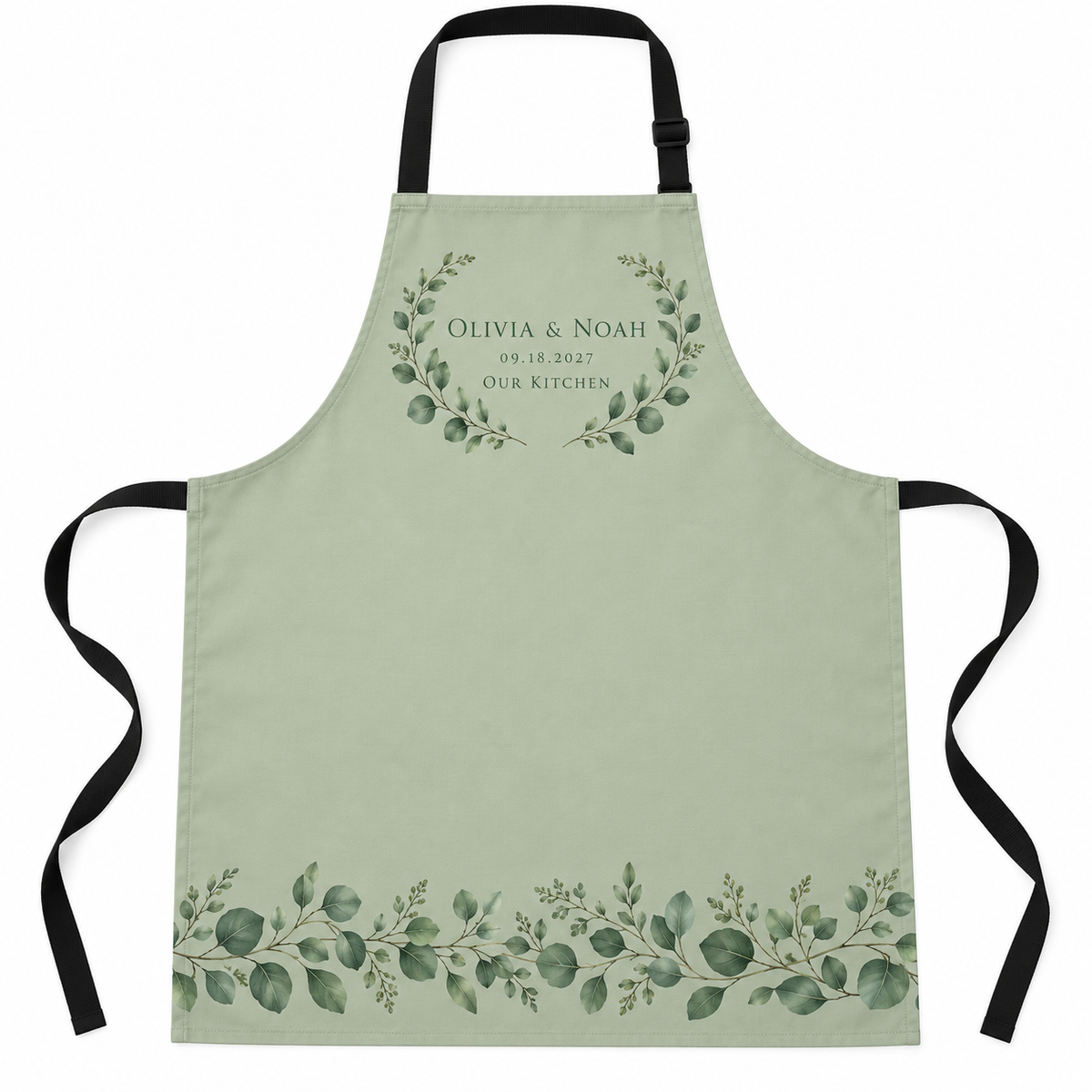 Sage Eucalyptus personalized wedding apron - hero