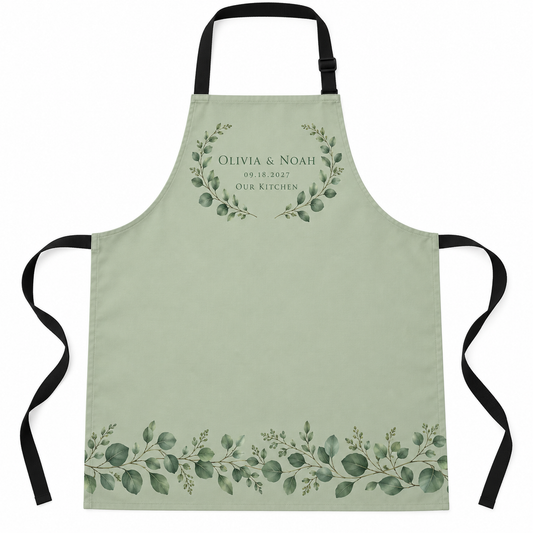 Sage Eucalyptus personalized wedding apron - hero