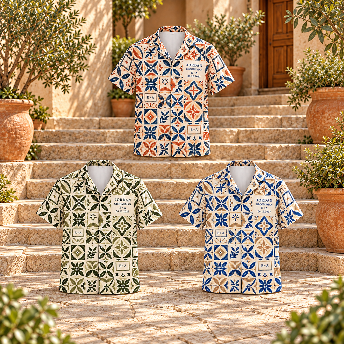 Wedding Party Name Mosaic Hawaiian Shirt; artwork palettes. One Day for Lifetime