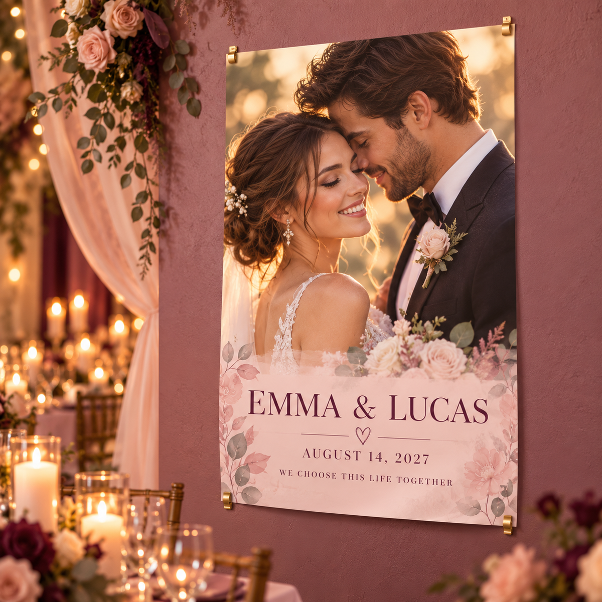 Vow Lines Portrait Personalized Wedding Poster; hero. One Day for Lifetime