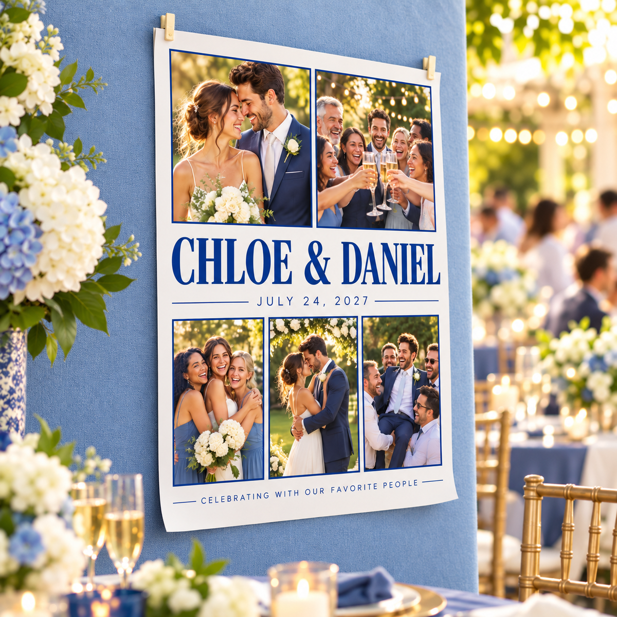 Celebration Mosaic Personalized Wedding Poster; left angle. One Day for Lifetime