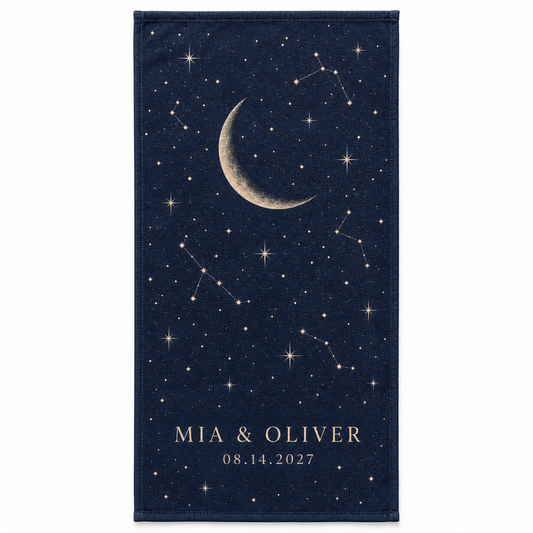 Navy Stars And Moon personalized wedding hand towel - hero