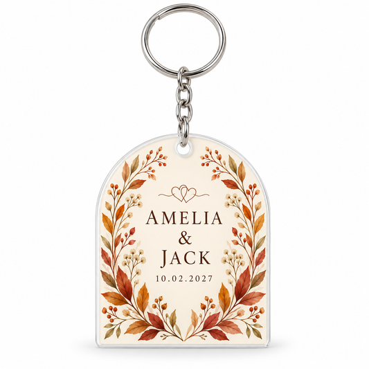 Autumn Botanical personalized acrylic wedding keychain - hero
