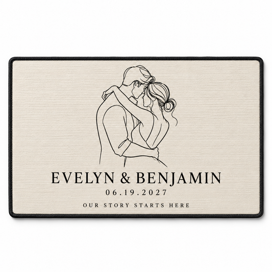Black Ivory Couple Line Art personalized wedding doormat - isolated