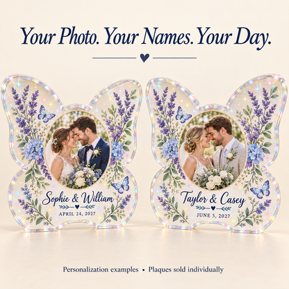 Butterfly Vows | Personalized Hologram Photo Plaque - personalization
