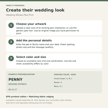 Wedding Witness Paw Pet Tank Top; personalization guide. One Day for Lifetime