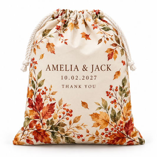 Autumn Leaves personalized drawstring gift bag - hero