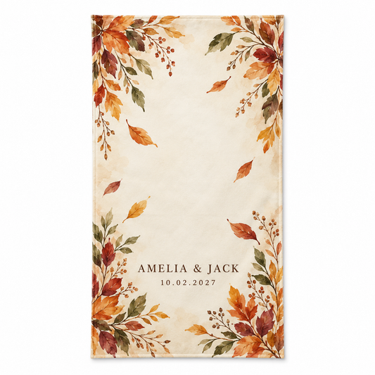 Autumn Leaf Corners personalized wedding hand towel - hero