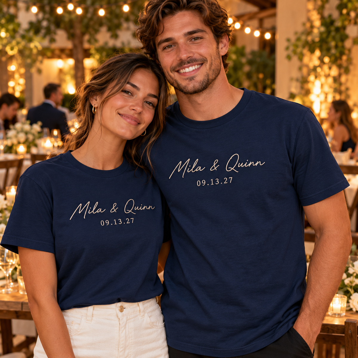 Rehearsal Dinner Hosts Embroidered T-Shirt; variant custom text. One Day for Lifetime