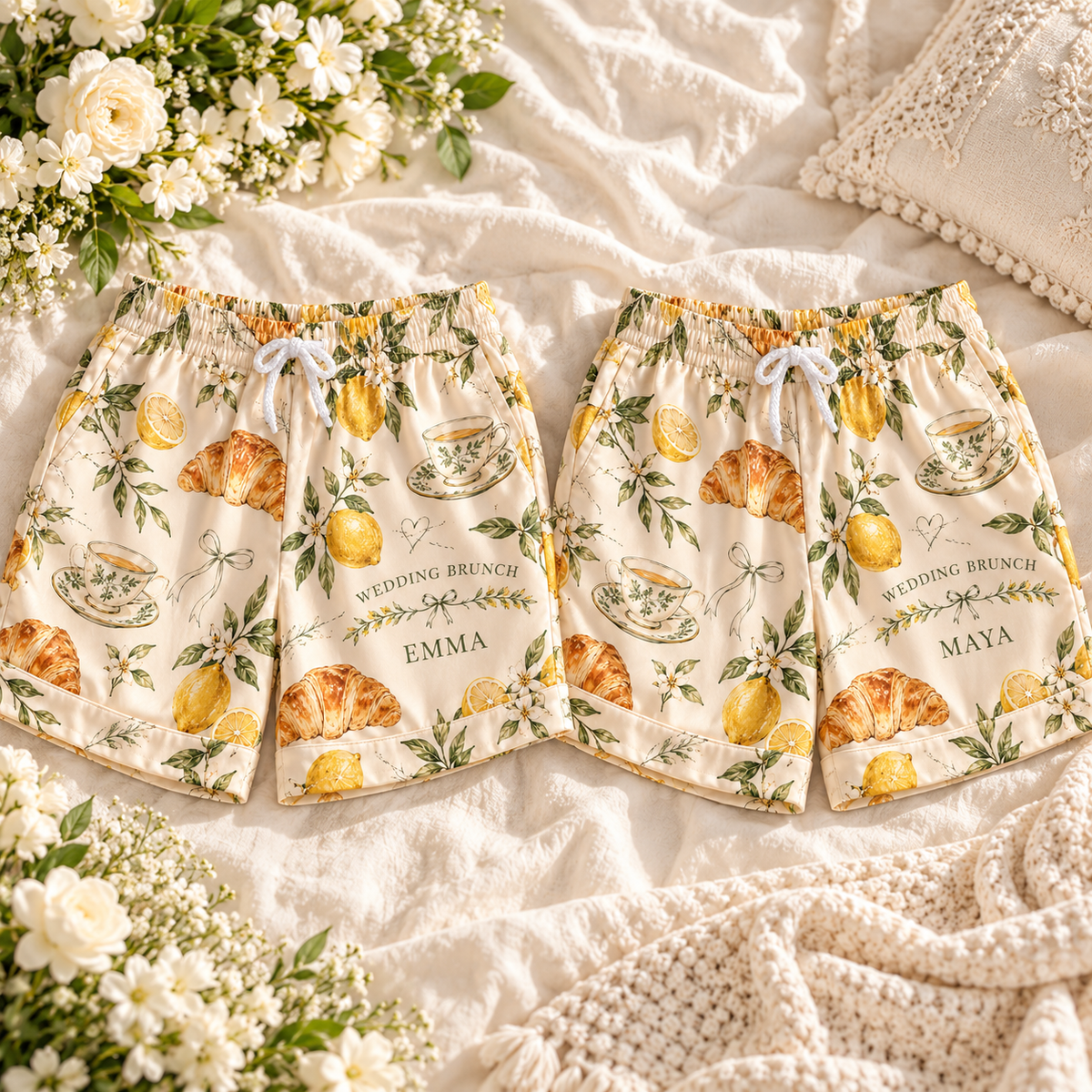 Family Recipe Wedding Brunch Personalized Satin Pajama Shorts; alternate personalization. One Day for Lifetime