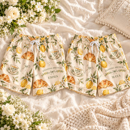 Family Recipe Wedding Brunch Personalized Satin Pajama Shorts; alternate personalization. One Day for Lifetime