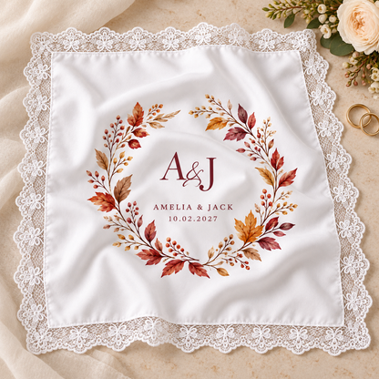 Autumn Monogram printed satin wedding handkerchief - keepsake