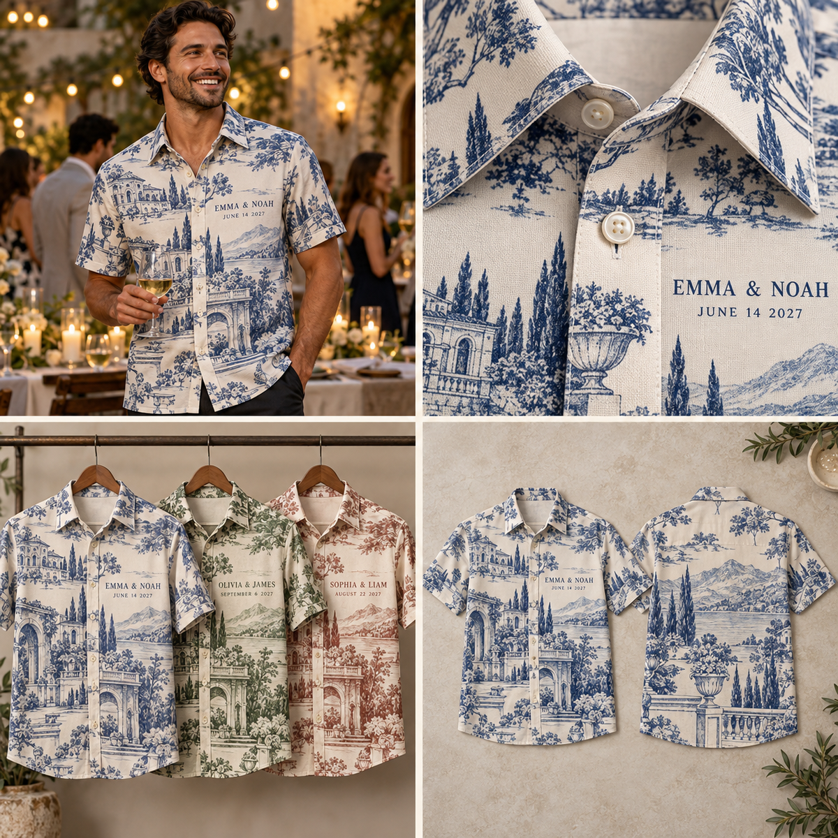 Venue Blueprint Short Sleeve Button-Down Shirt; multi product view. One Day for Lifetime