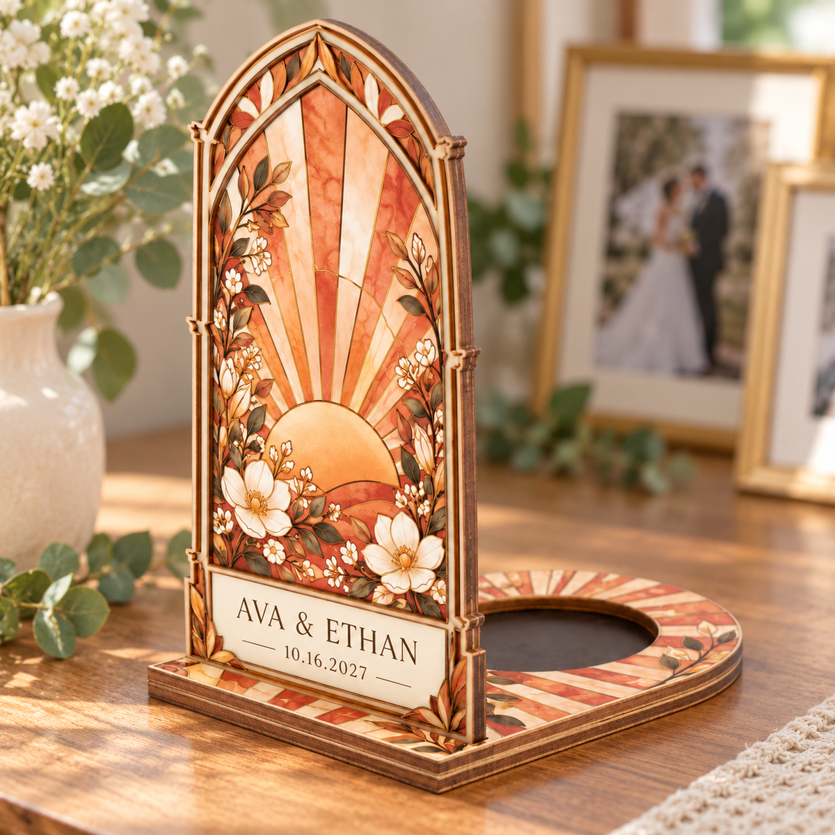 Terracotta Sunburst suncatcher candle holder - keepsake shelf