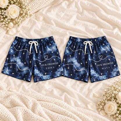 Our Promise Vow Lines Personalized Satin Pajama Shorts; alternate personalization. One Day for Lifetime