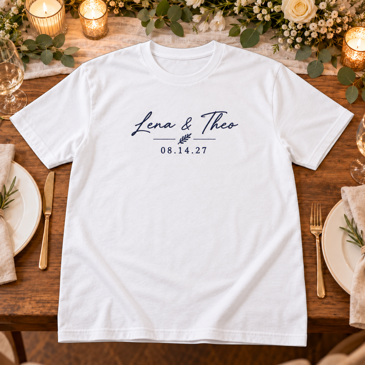 Rehearsal Dinner Hosts Embroidered T-Shirt; variant color. One Day for Lifetime